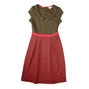 Boden Olive and Coral Striped Dress